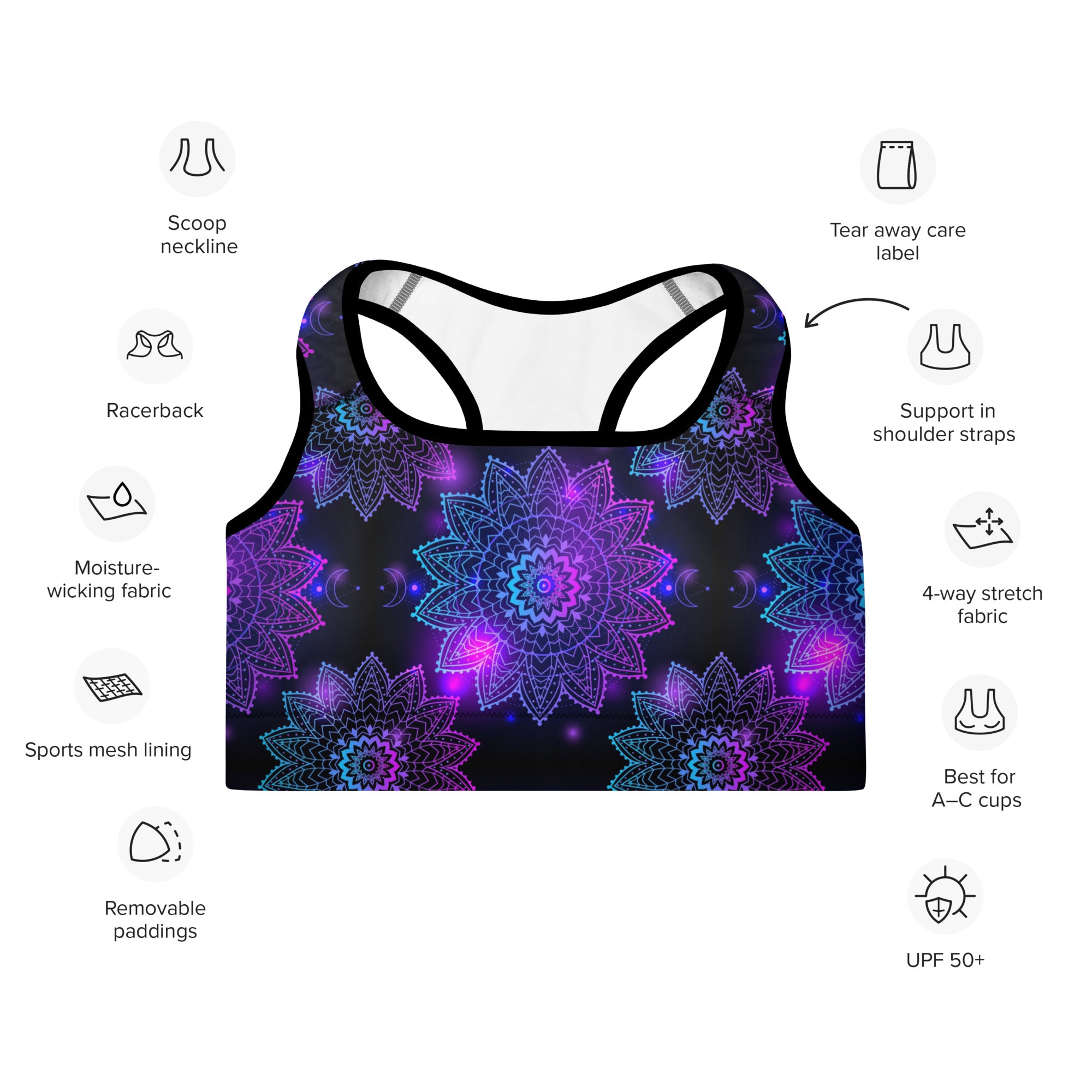 Neon Mandala Print Sports Bra